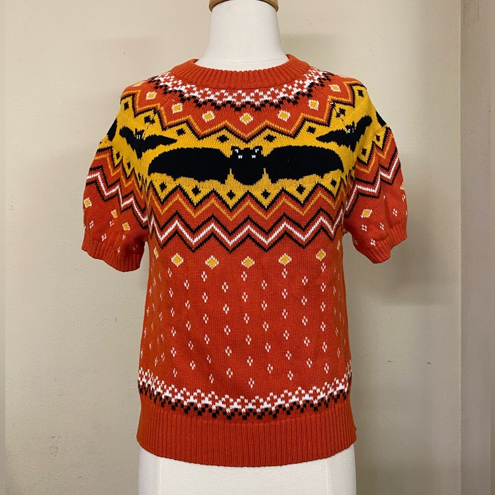 ModCloth Spooky Halloween Bat Short Sleeve Sweater